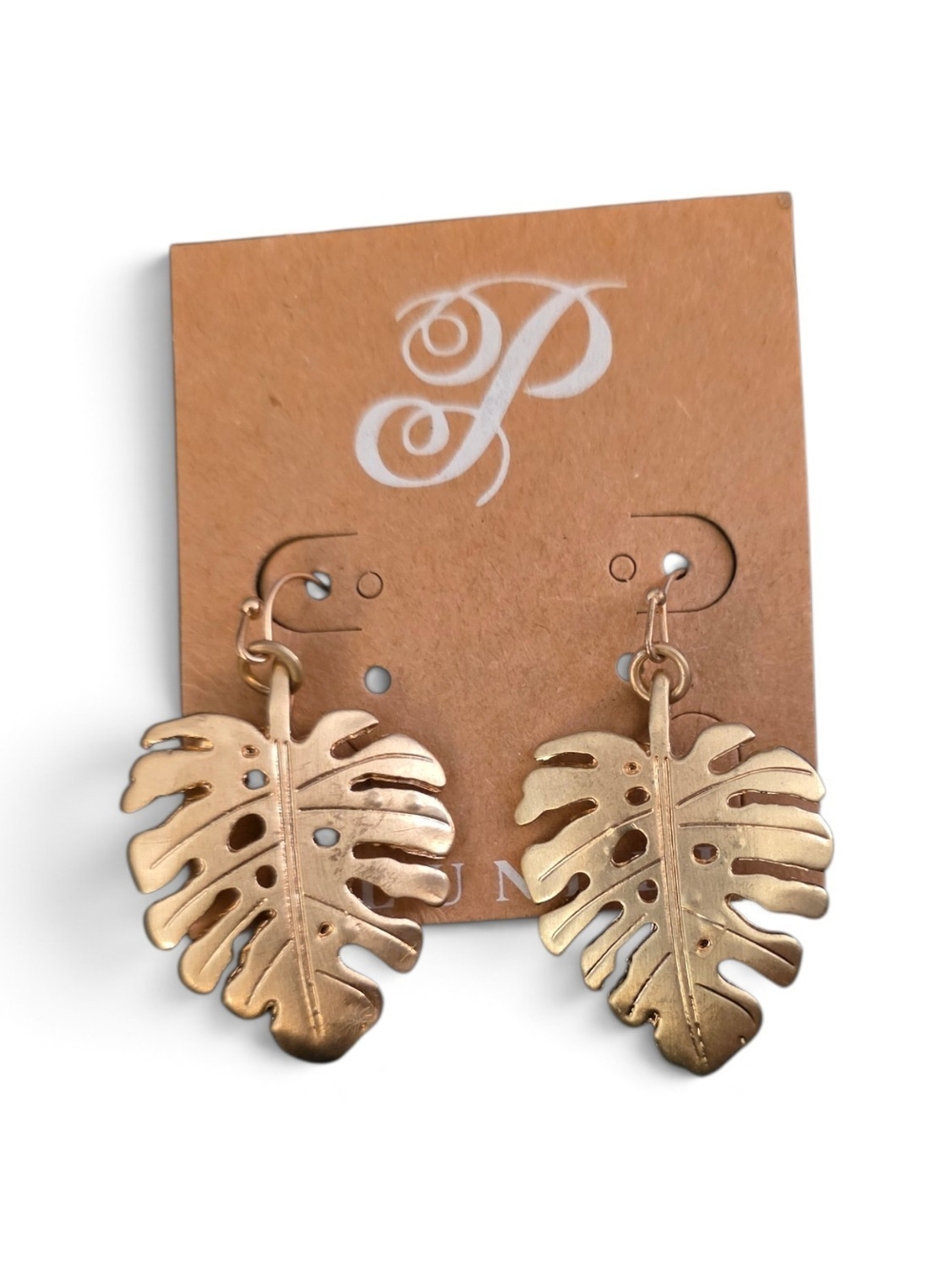 Gold Monstera Leaf Drop Earrings - Unbranded